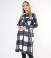 JUSTYOUROUTFIT Navy Check Double Pocket Long Shacket